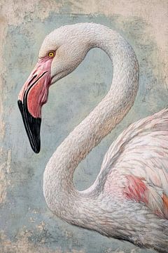 Flamingo in Profiel Subtiele Zachtroze Elegantie van Eva Lee