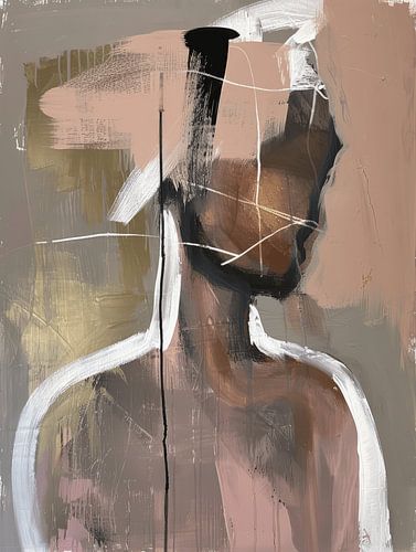 Modern abstract portret in roze, bruin en een vleugje wit.