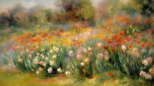 Champ de tulipes en fleurs