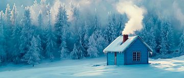 Winterhut in het besneeuwde bos van Poster Art Shop