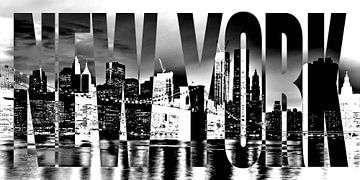 New York Brooklyn Bridge Skyline black white by Bass Artist