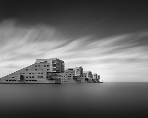 Black-and-white photo of The Sphinxes on Lake Gooimeer