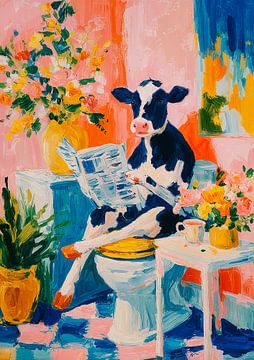 Kuh liest Zeitung auf Toilette von Niklas Maximilian