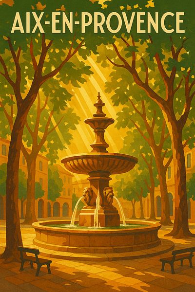 Aix-en-Provence Art Deco Poster – Fountain Elegance by Travel Shop