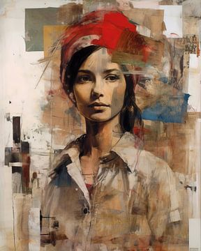 Collage moderne, portrait d'une jeune femme sur Carla Van Iersel