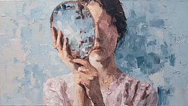 Gefragmenteerde weerspiegeling – Ontbrekende identiteit: surrealistisch spiegelportret van Aden Pink Studio