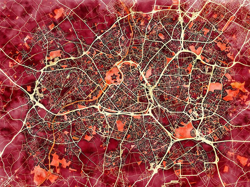 Map of Lille with the style 'Amber Autumn' by Maporia