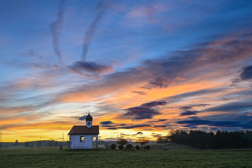 Field chapel at sunrise by Denis Feiner