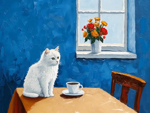 White Cat In The Dining Room