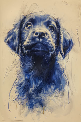 Drawing, Chinese ink, watercolour, dog