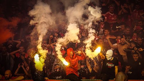 Ultras van CSKA Sofia tijdens de derby tegen Levski Sofia