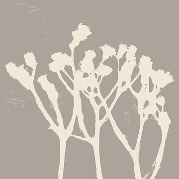 Bloemen in wit op lichtgrijs. Minimalistische botanische kunst van Dina Dankers