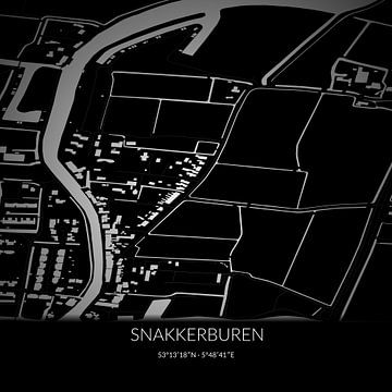 Zwart-witte landkaart van Snakkerburen, Fryslan. van Rezona