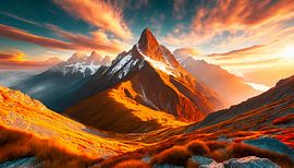 Berg met zonsondergang en wolken
