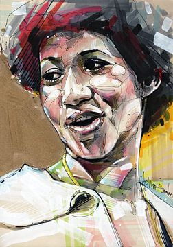 Aretha Franklin schilderij van Jos Hoppenbrouwers