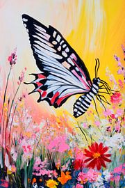 Vlinder in een zee van bloemen van Poster Art Shop