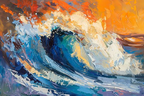 Kleurrijke abstracte schilderij van oceaangolf