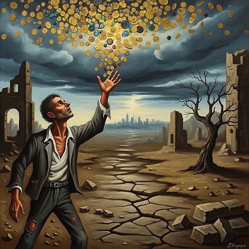 Surrealistische droom van een arme man