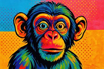 Cheerful chimpanzee portrait pop art by Art & Soul Creations