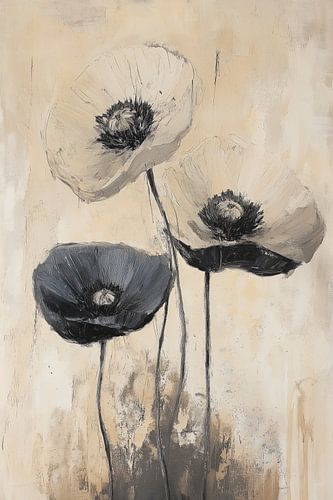 Klaprozen in beige en zwart