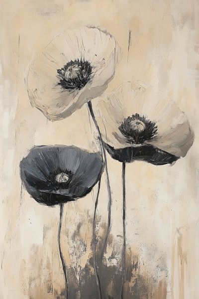 Poppies in beige and black by Bert Nijholt