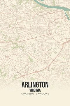 Vintage landkaart van Arlington (Virginia), USA. van MijnStadsPoster
