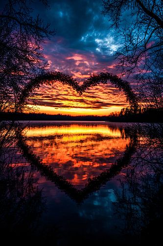 Forme de cœur et reflet du coucher de soleil