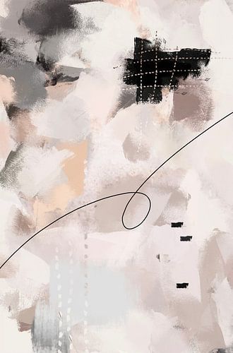 Peinture abstraite dans les tons de terre, beige et noir