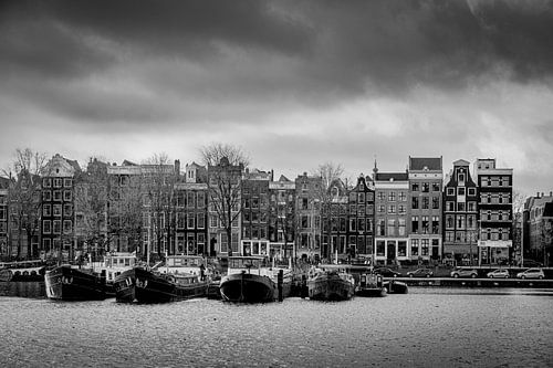 View over Amsterdam black and white