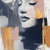 Mysterious Woman Portrait in Gold and Grey - Dreamy Abstract Painting for Elegant Interior by Joriali Abstract