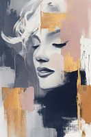 Mysterious Woman Portrait in Gold and Grey - Dreamy Abstract Painting for Elegant Interior