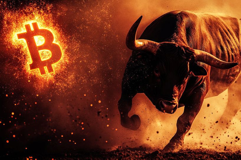 Bulle mit Bitcoin-Symbol – Kraftvoll von Poster Art Shop