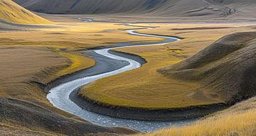 De herfstige waterweg van IJsland van fernlichtsicht