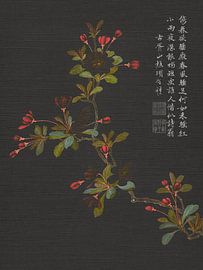 Vintage-Druck mit Apfelblütenmotiv auf dunklem Leinen von Studio Pieternel