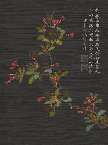 Appelbloesem Vintage Chinese prent op donker linnen