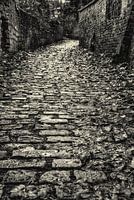 Cobblestone Alley in Leuven, monochrome