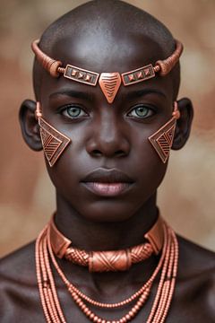 Portrait - young African with copper jewellery by Liona Toussaint