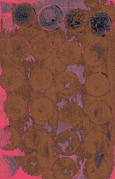 Art géométrique abstrait moderne en rose néon, brun rouille et violet sur Dina Dankers