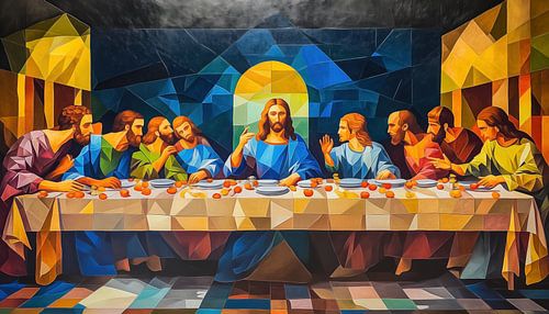 Het laatste avondmaal kubisme kleurrijk panorama