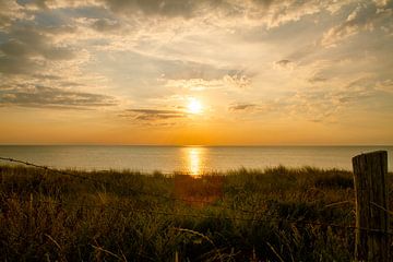 Sunset seen from the North Sea beach at Zandvoort.