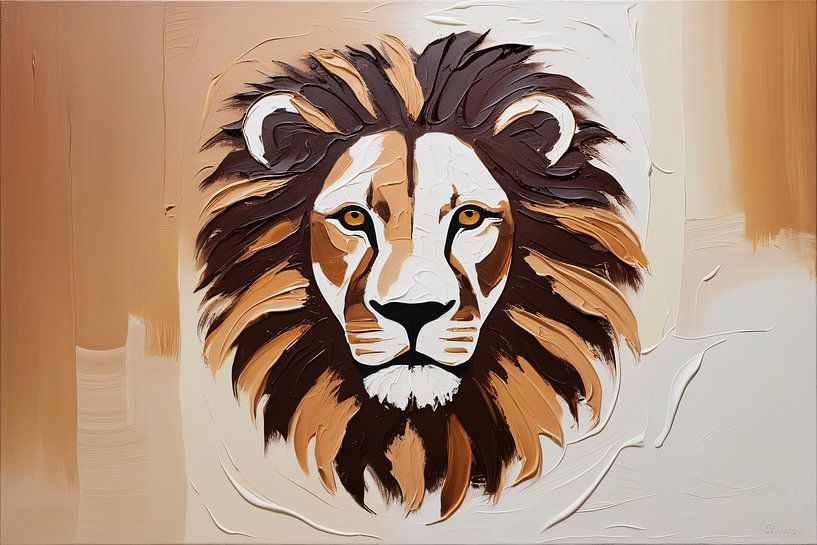 Abstract lion painting earth tones by Art & Soul Creations