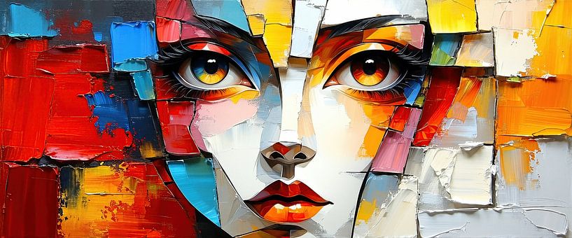 Portraits in fragments - The penetrating gaze of a woman through changing colours by AidasignArt