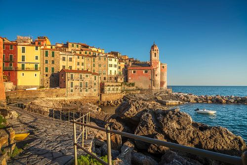 Village de Tellaro au coucher du soleil. Golfo dei Poeti. Ligurie, Italie