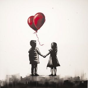 Mädchen und Junge mit 2 Luftballons