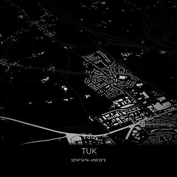 Zwart-witte landkaart van Tuk, Overijssel. van Rezona