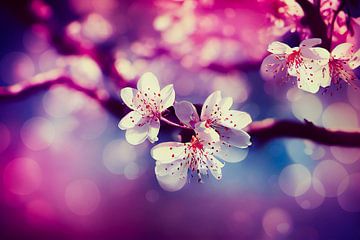 Frühlingslandschaft mit blühenden Kirschbaum Illustration von Animaflora PicsStock