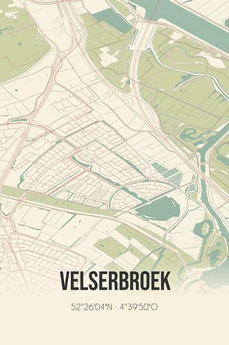 Vintage landkaart van Velserbroek (Noord-Holland)