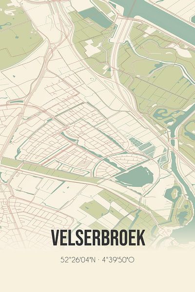 Vieille carte de Velserbroek (Hollande du Nord) par Affiches de lieux