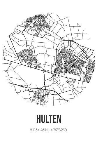 Hulten (Noord-Brabant) | Landkaart | Zwart-wit
