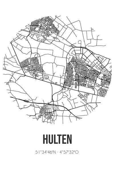 Hulten (Noord-Brabant) | Map | Black and White by Prints of Place